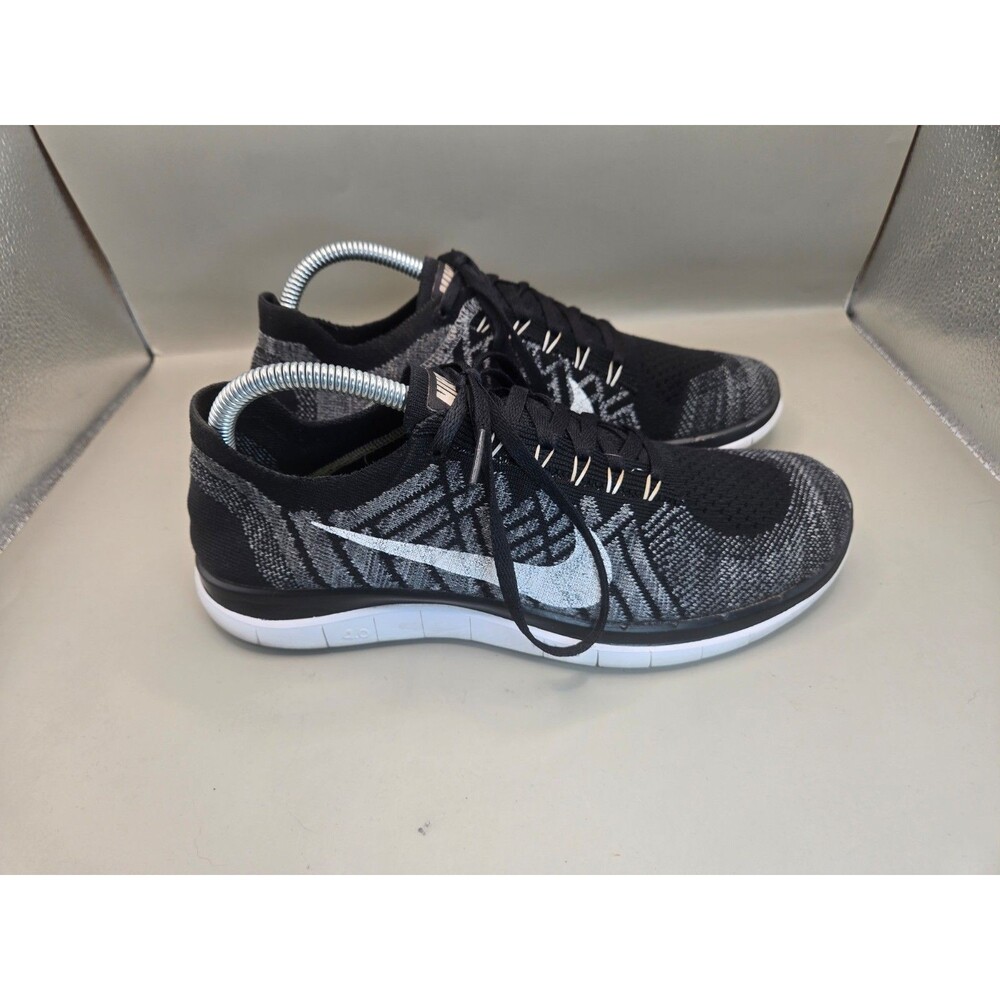 Nike Free 4.0 Flyknit Shoes Womens 9.5 Black White Road Running Athletic Sneaker